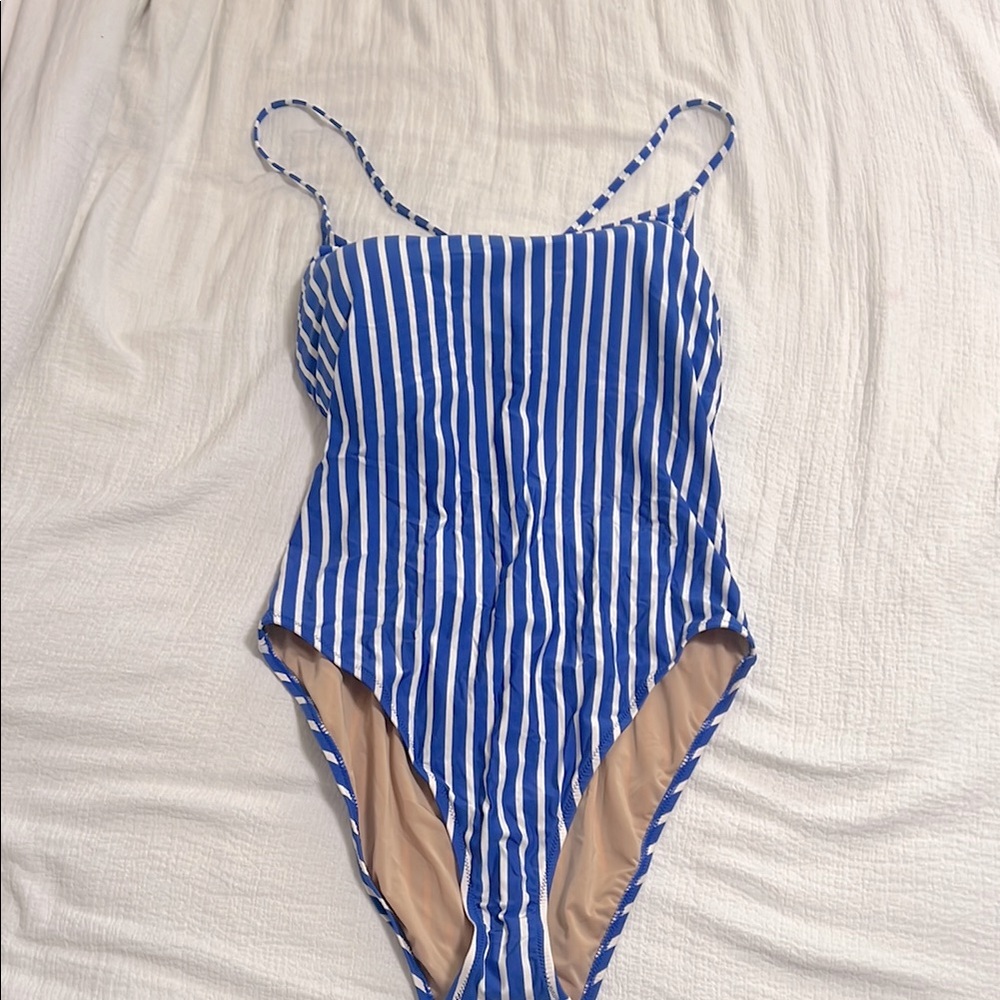 NWOT J. Crew Blue and White Striped Strappy One-Piece Swimsuit